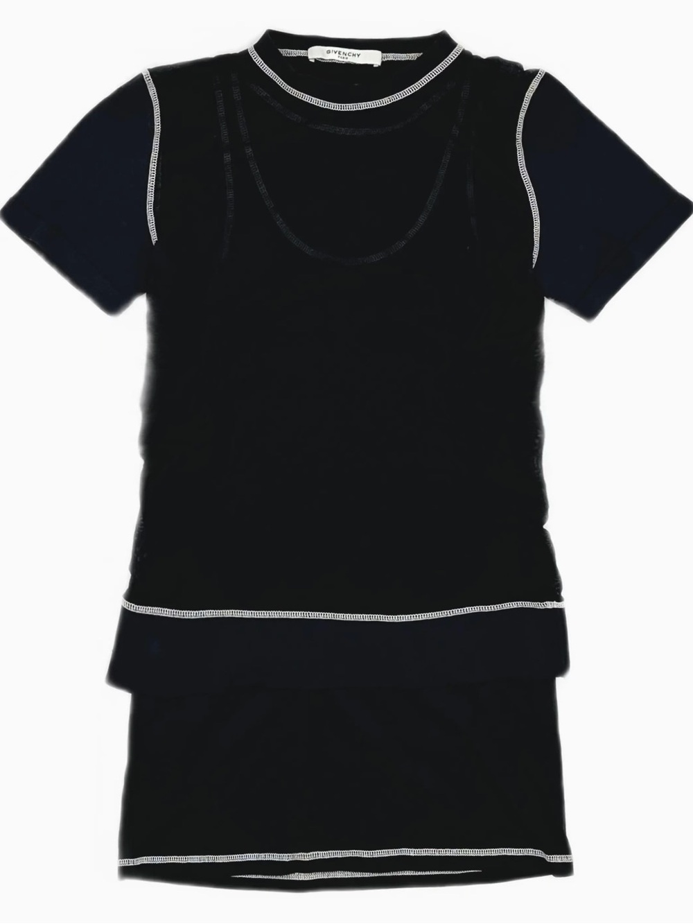 Givenchy Black Layered Short Sleeve Slip Dress with Contrast Stitching
